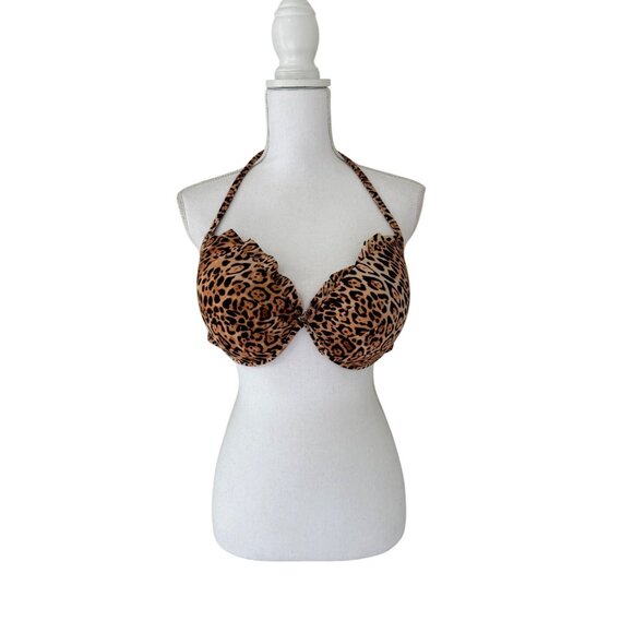 Victoria's Secret Bikini Top Size 38D Leopard Print Push Up Padded - Picture 1 of 11